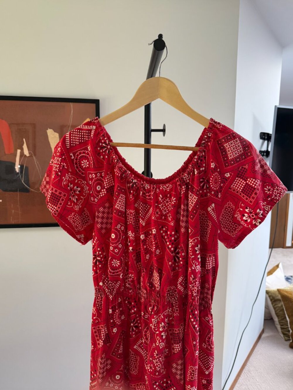 Vintage 1970s Handmade Red Bandana Print Ruffle Maxi Dress Fits Size Large